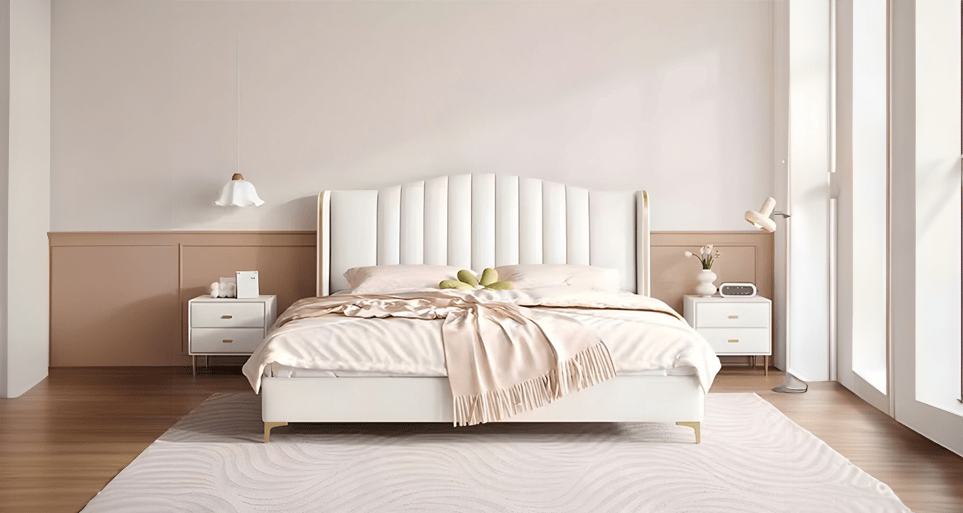 Artisan-crafted wooden bed design, showcasing natural beauty at Estre.