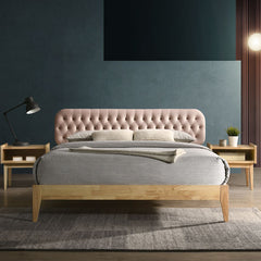 ESTRE Asiatic King Size Bed In Designer Upholstered Headboard in Natural Colour