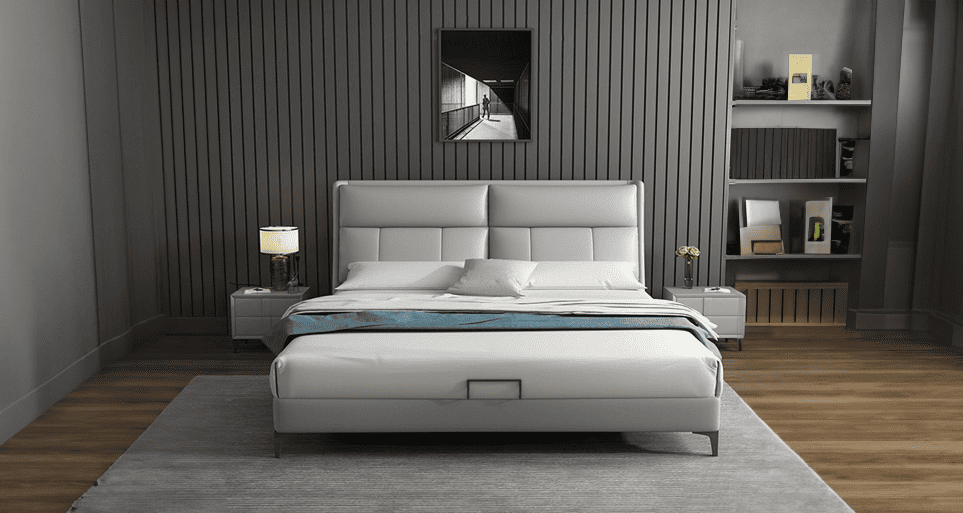 Elegant queen size bed, a perfect blend of style and space by Estre Furniture.