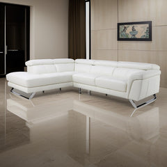 L Shape Sofa Felini 5 Seater white Italian Leather Sofa with SS legs and movable Head rest