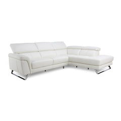 L Shape Sofa Felini 5 Seater white Italian Leather Sofa with SS legs and movable Head rest