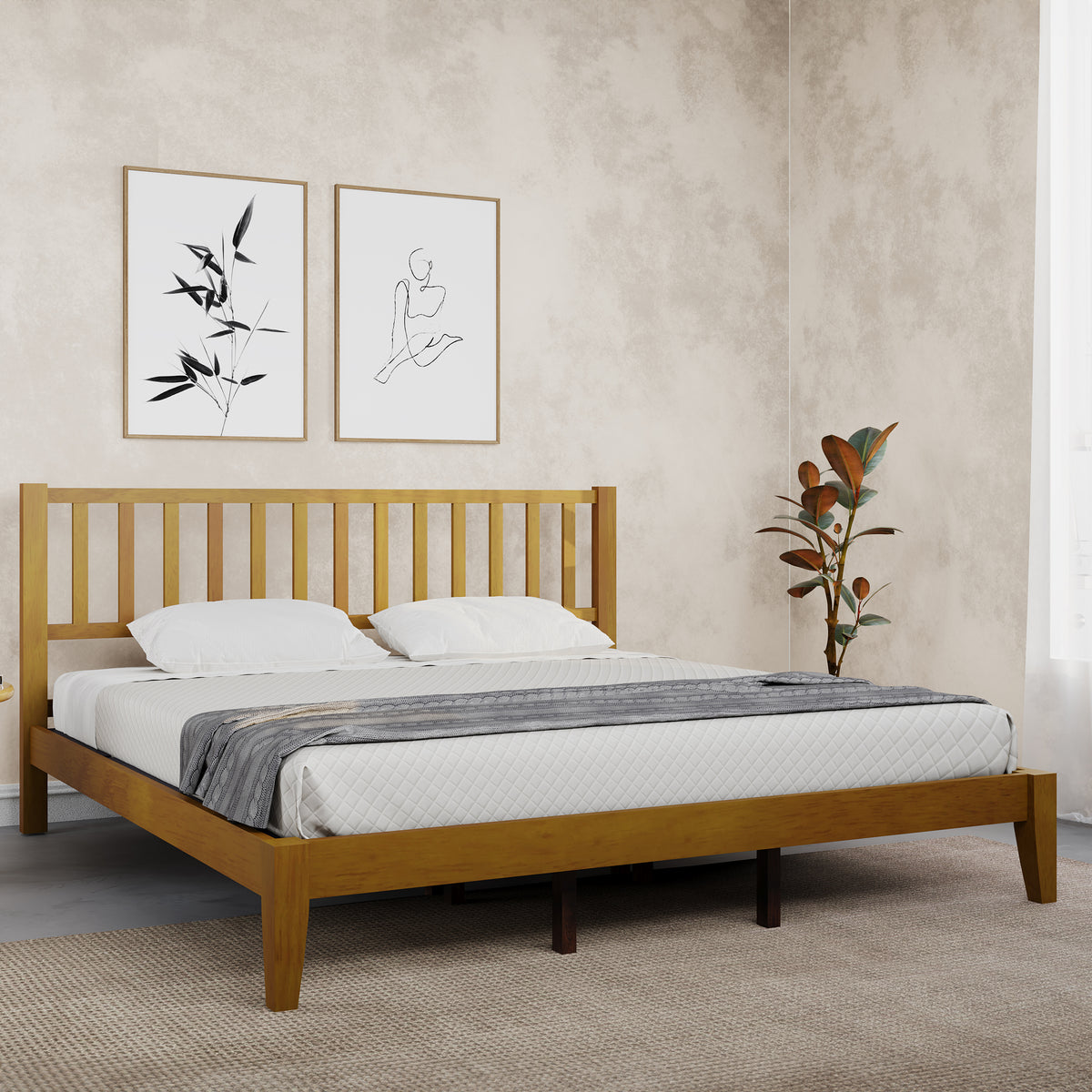 ESTRE Rohira Solid  Wood Queen Size Bed Walnut Color