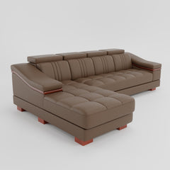 Leather Sofa Rossato | Adjustable Headrest & Wooden Panel Armrests | Premium Design with Console Options: Speakers, Storage, & Cup Holders | Direct from Factory