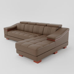 Leather Sofa Rossato | Adjustable Headrest & Wooden Panel Armrests | Premium Design with Console Options: Speakers, Storage, & Cup Holders | Direct from Factory