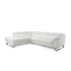 L Shape Sofa Felini 5 Seater white Italian Leather Sofa with SS legs and movable Head rest