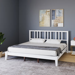 ESTRE Rattle Pod Solid Wood Queen Size Bed in White Color