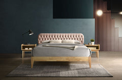 ESTRE Asiatic King Size Bed In Designer Upholstered Headboard in Natural Colour