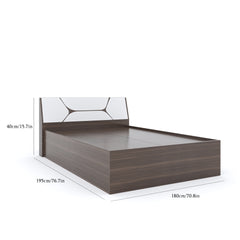 ESTRE Dhalia Queen Bed With Storage In Dark Acacia With Frosty White Colour