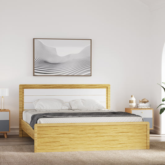 ESTRE Cracus Queen Size Bed In Urban Teak With Frosty White Colour