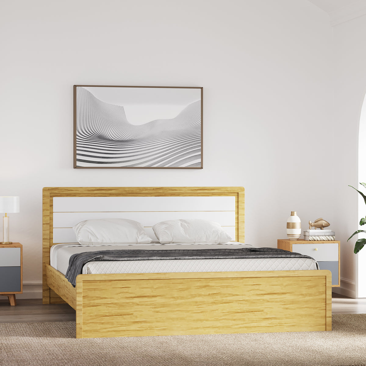 ESTRE Cracus King Size Bed In Urban Teak With Frosty White Colour